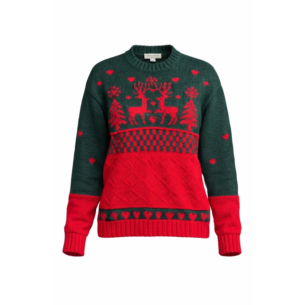 Vintage 90s Casual Corner Reindeer Christmas Sweater Women's M Nordic Knit